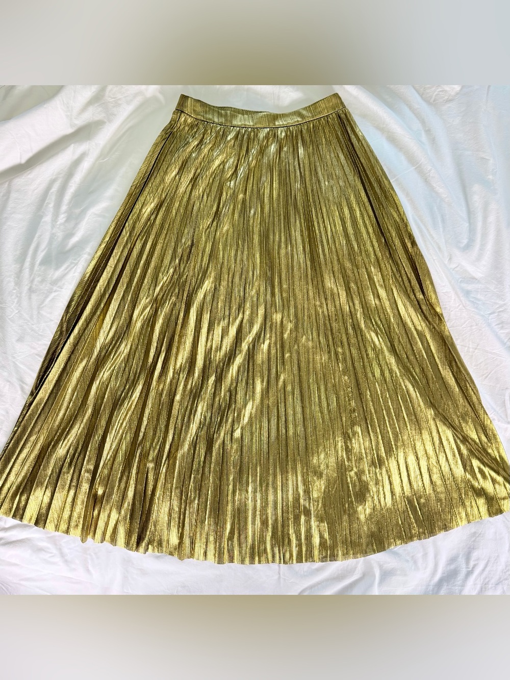 Gold Metallic Pleated Midi Skirt Party Disco Glam NWT XS